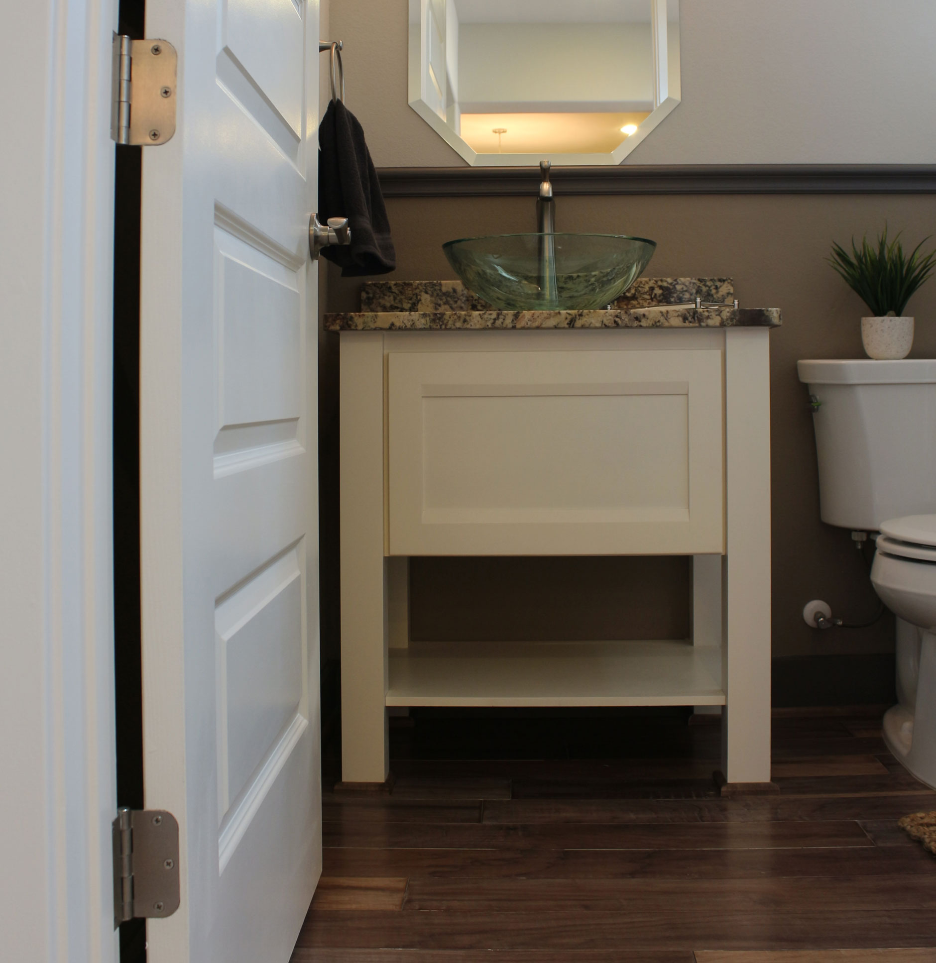 Powder Bath vanity cabinets in Briscoe style in Bone by Burrows Cabinets