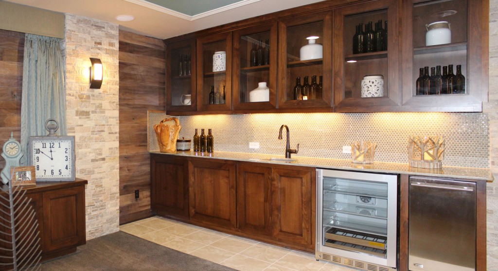 Wet bar cabinets in Terrazzo style by Burrows Cabinets