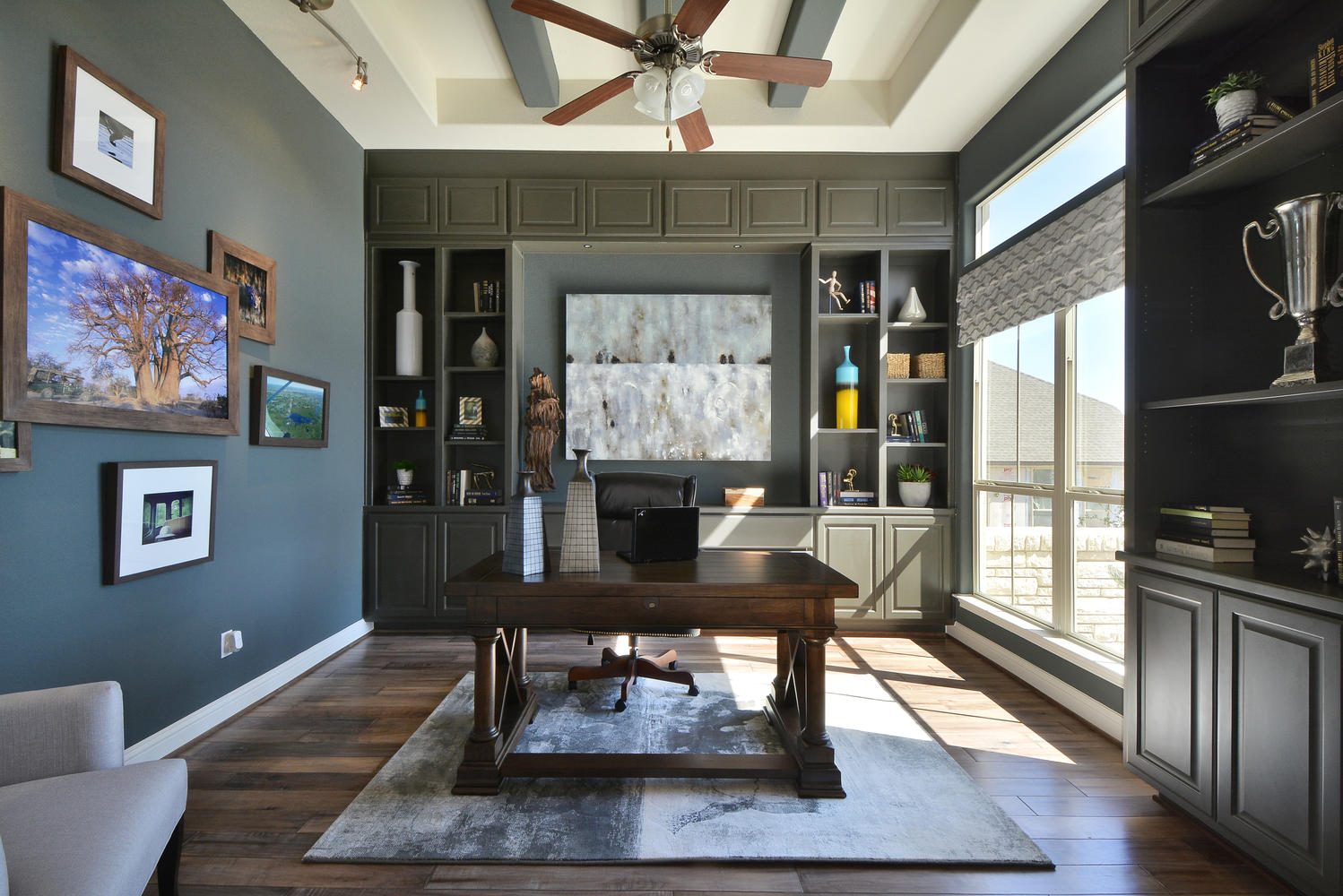 Burrows Cabinets' study with Umber gray cabinets