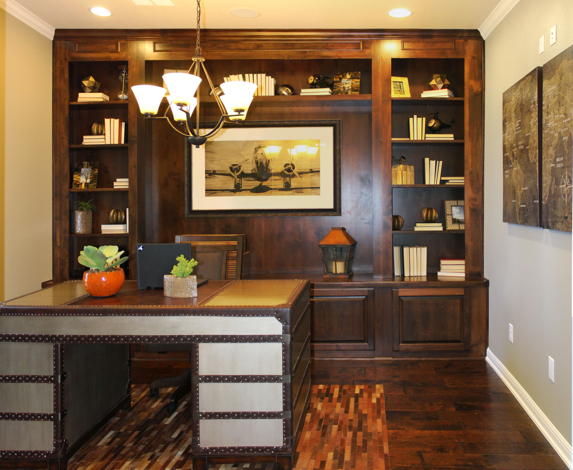 Burrows Cabinets' study with built in cabinets and bookshelves in stained Alder
