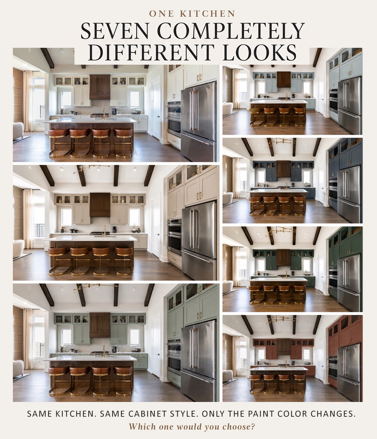 One kitchen in 7 different paint colors with Beech Levanzo island