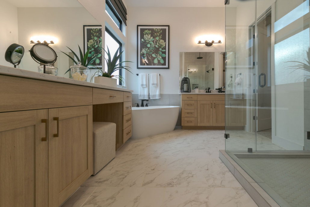Bathroom vanity in Biscay with 5-piece doors vanity knee space cabinet