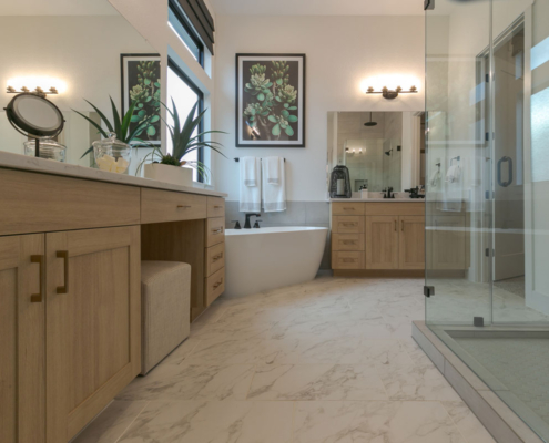 Bathroom vanity in Biscay with 5-piece doors vanity knee space cabinet