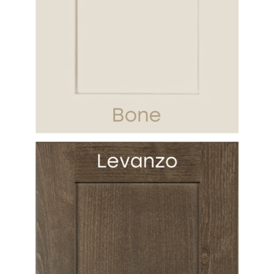 Bone creamy white upper cabinet and levanzo stained base cabinet