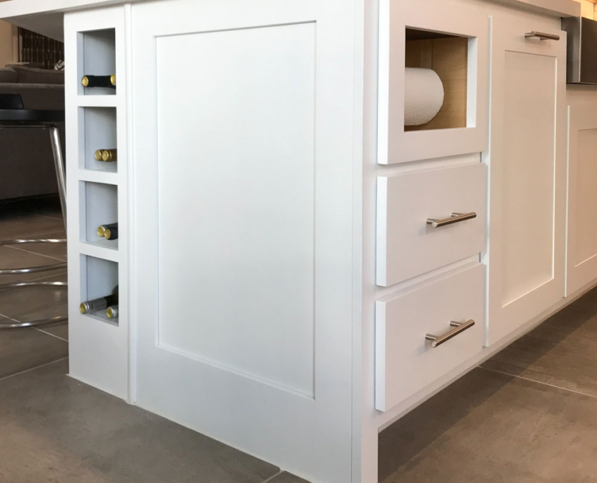 Island cabinet with paper towel drawer, wine cubes and end panel