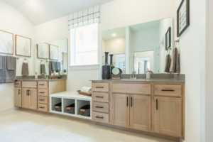 Primary Bath in Maple Savaii with black hardware