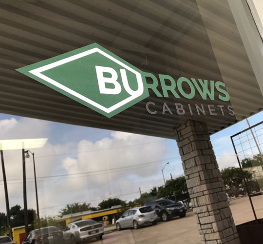 Burrows Cabinets door decal logo install finished