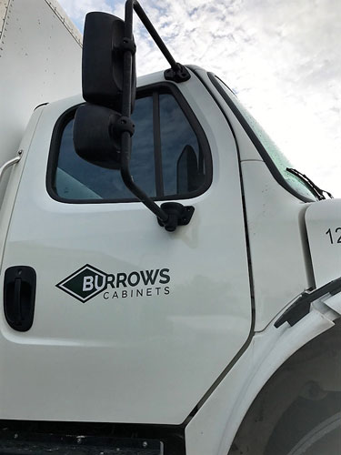 Burrows Cabinets truck decal logo install finished