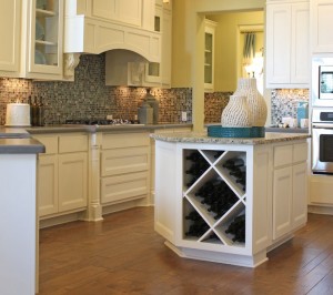 Burrows Cabinets Kitchen Island with Big X wine rack and Camley Door Style (C) 2014 Burrows Cabinets