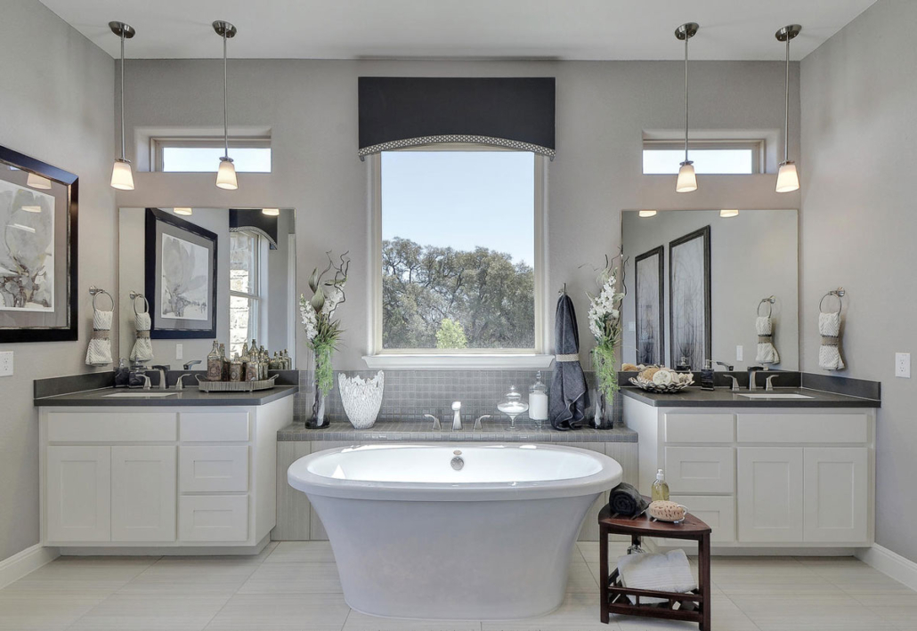 master bath bone white shaker with center tub