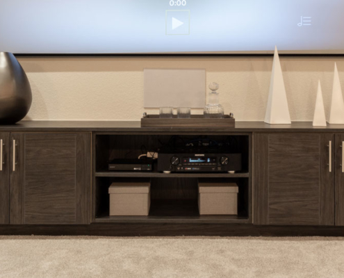 Media console in EVRGRN Vattern with 3 piece doors