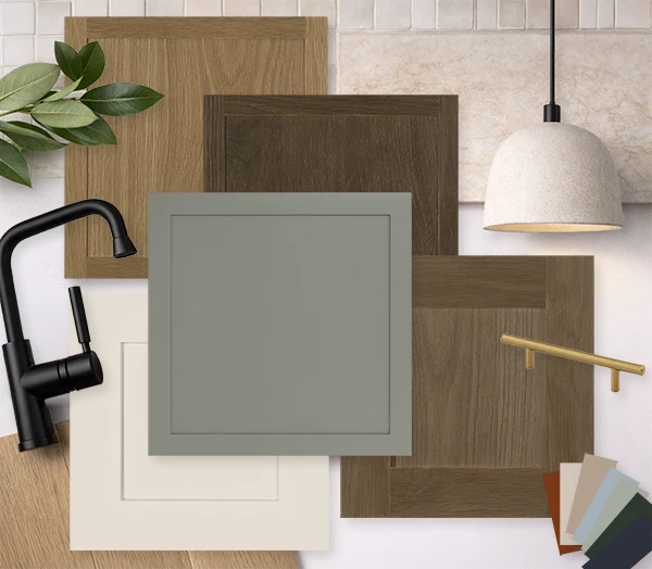 Stained white oak and paint options mood board by Burrows Cabinets