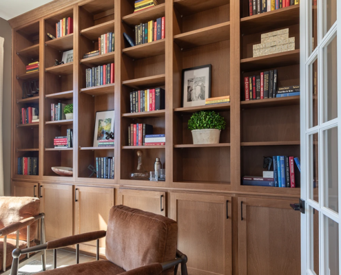 Custom built-in office cabinets with bookshelves in Beech Bali