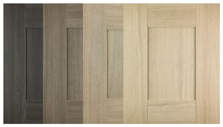 Rift-white-oak look grain pattern frameless EVRGRN cabinet options