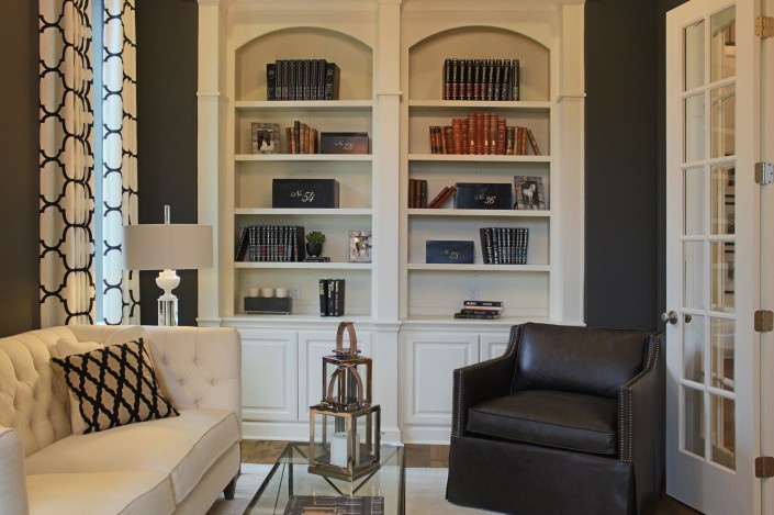 Burrows Cabinets' study with open bookshelves in bone white