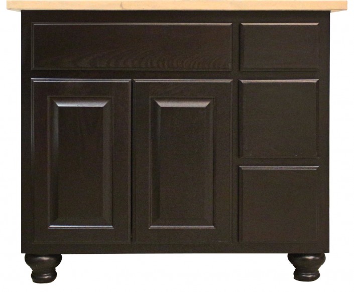Burrows Cabinets' vanity with 3 drawer stack and bunn feet