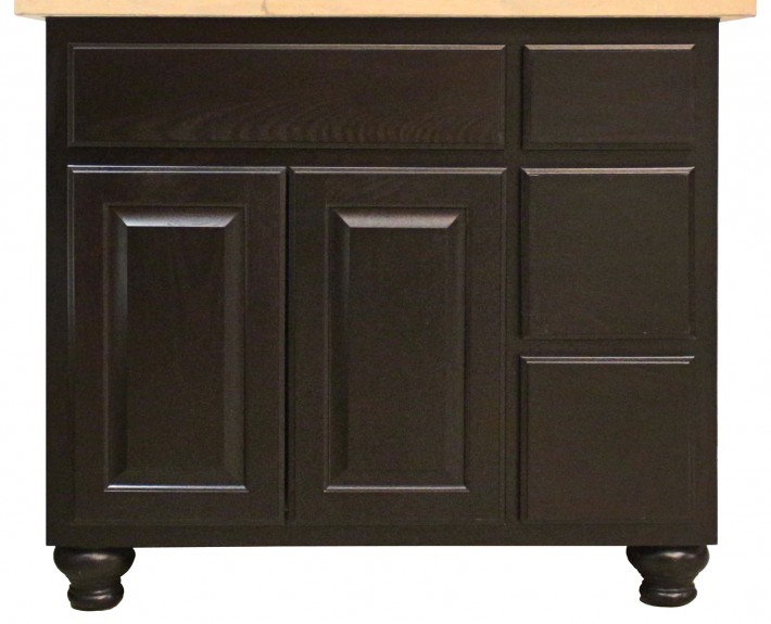 Burrows Cabinets' vanity with 3 drawer stack and bunn feet